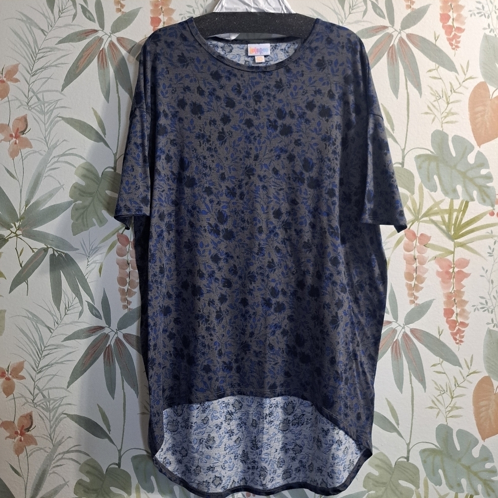 Lularoe Floral Gray, Blue, and Black Tunic Top Size XXS